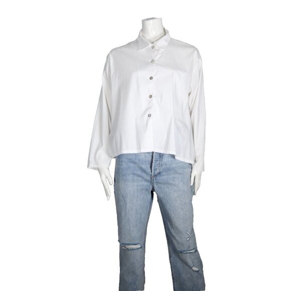 Bryn Walker Women's Small White Blouse Button-Up Cotton Hi-Low Long Sleeve Shirt - Picture 7 of 7